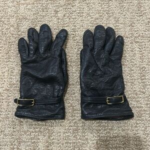 Navy blue Vintage Coach gloves 100% leather shell with cashmere lining